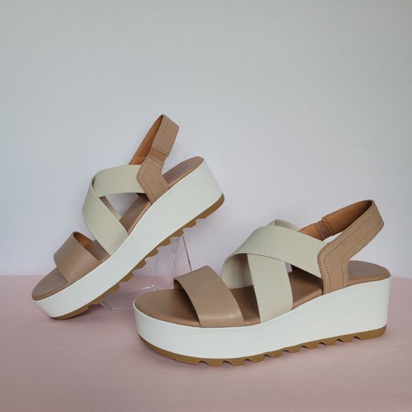 SOREL Cameron Flatform Slingback Leather/Fabric Sandals-Honest Beige/Chalk Size9 - Picture 9 of 16
